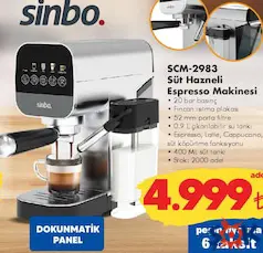 SİNBO SCM-2983 SÜT HAZNELİ ESPRESSO MAKİNESİ